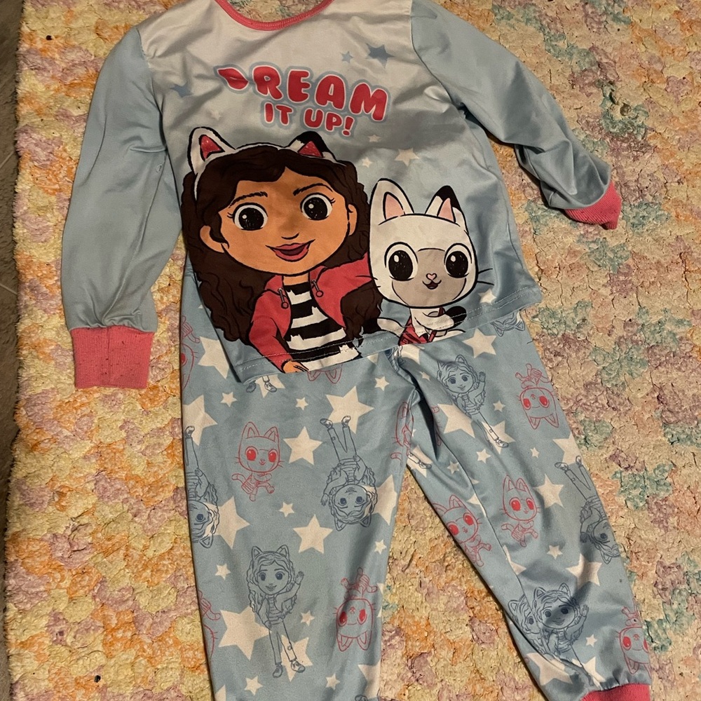 2/$10 Gabby’s Dollhouse Blue and Pink Character Pajama Set